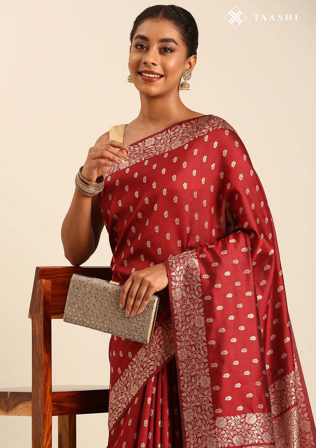 Maroon Butta Woven Tussar Saree