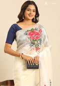 OffWhite Tissue Saree EmboideRed On The Pallu - Taashi