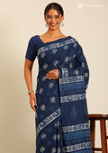 Indigo Batik Tree Butta Printed Cotton Saree - Taashi