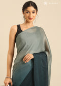 Teal Ombre Metallic Zari Striped Chiffon Saree - Taashi