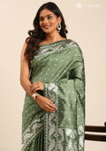 Dark Green Stylised Ikat Pattern Tussar Saree - Taashi