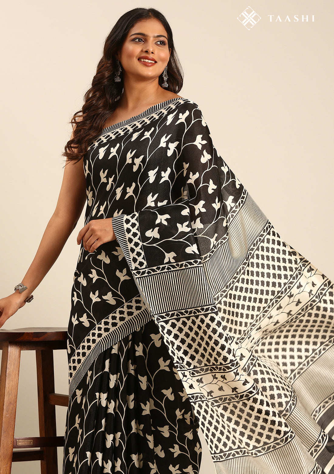 Black X Tussar Printed Art Tussar Matka Silk Saree