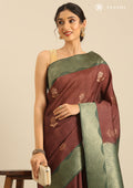 Chocolate Brown Floral Woven Tussar Saree - Taashi