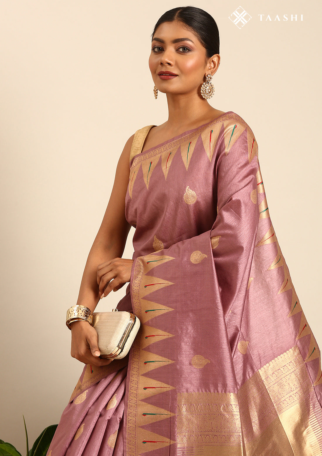 Mauve Traditional Zari Woven Tussar Saree