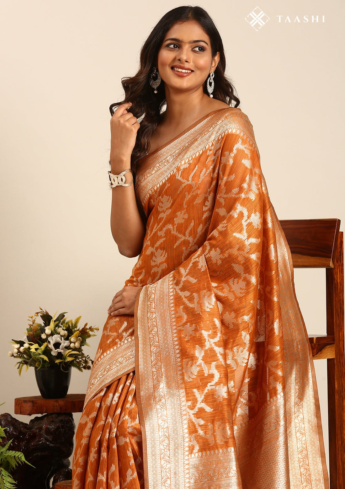 Rust Orange Tussar Contemporary Woven Saree