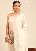 Cream Fancy Embroidery Tussar Saree - Taashi