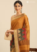 Multicolor Zigzag Printed Tussar Saree - Taashi