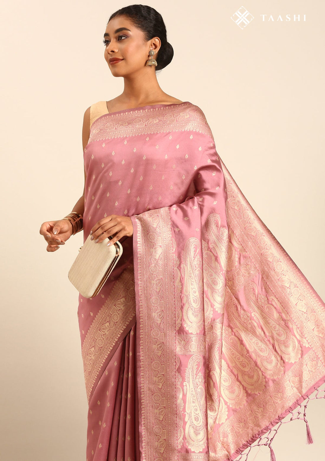Dusty Pink Silk Satin Weave Saree