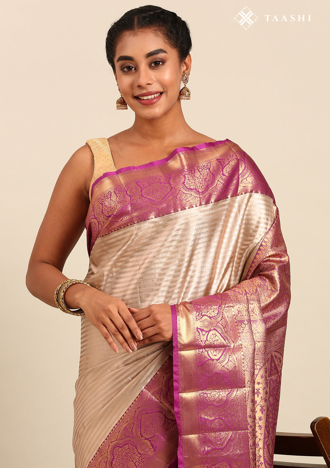 Golden And Purple Kanchipuram Saree
