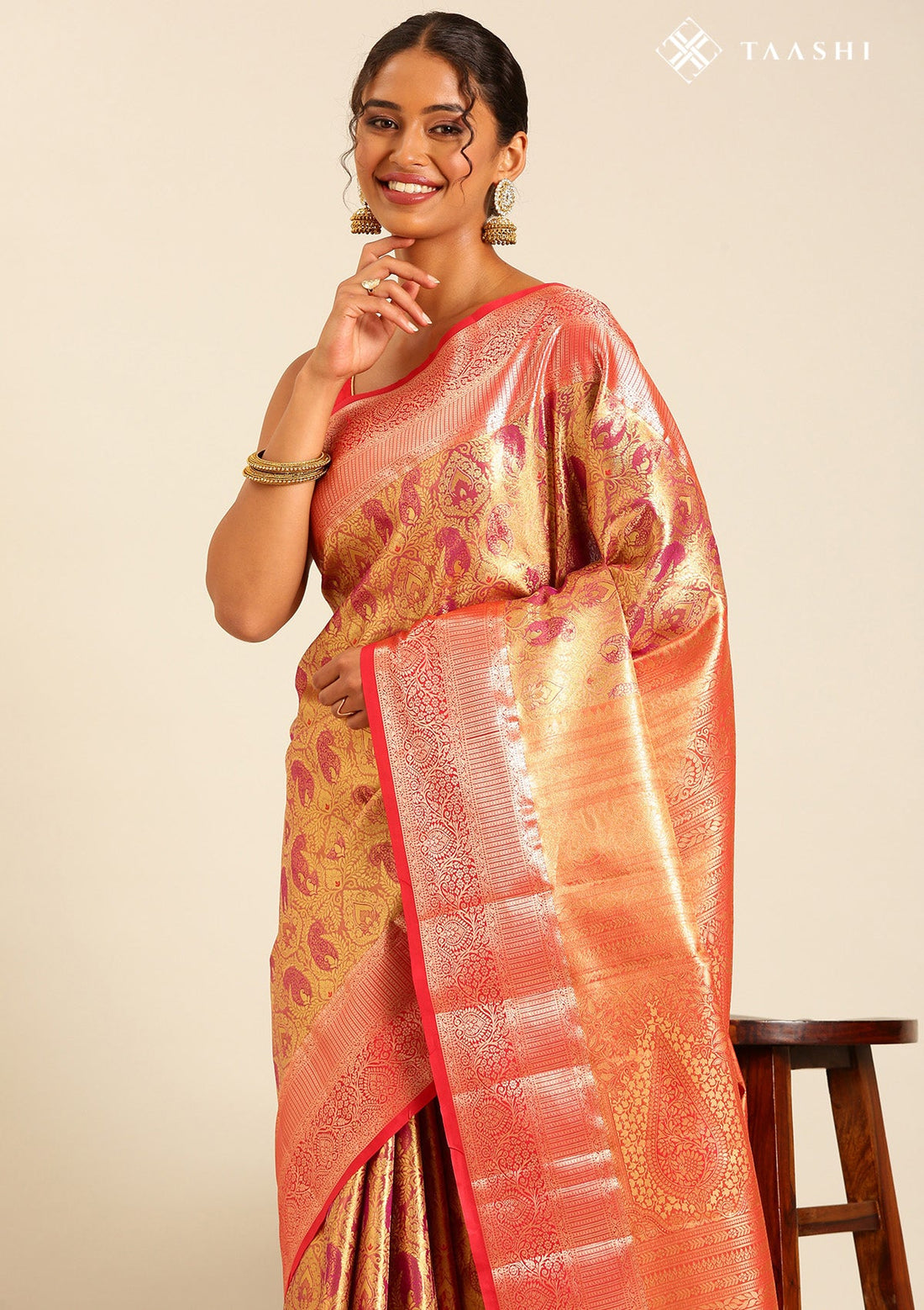 Magenta Silk Korvai Tissue Kanjivaram Weave Saree