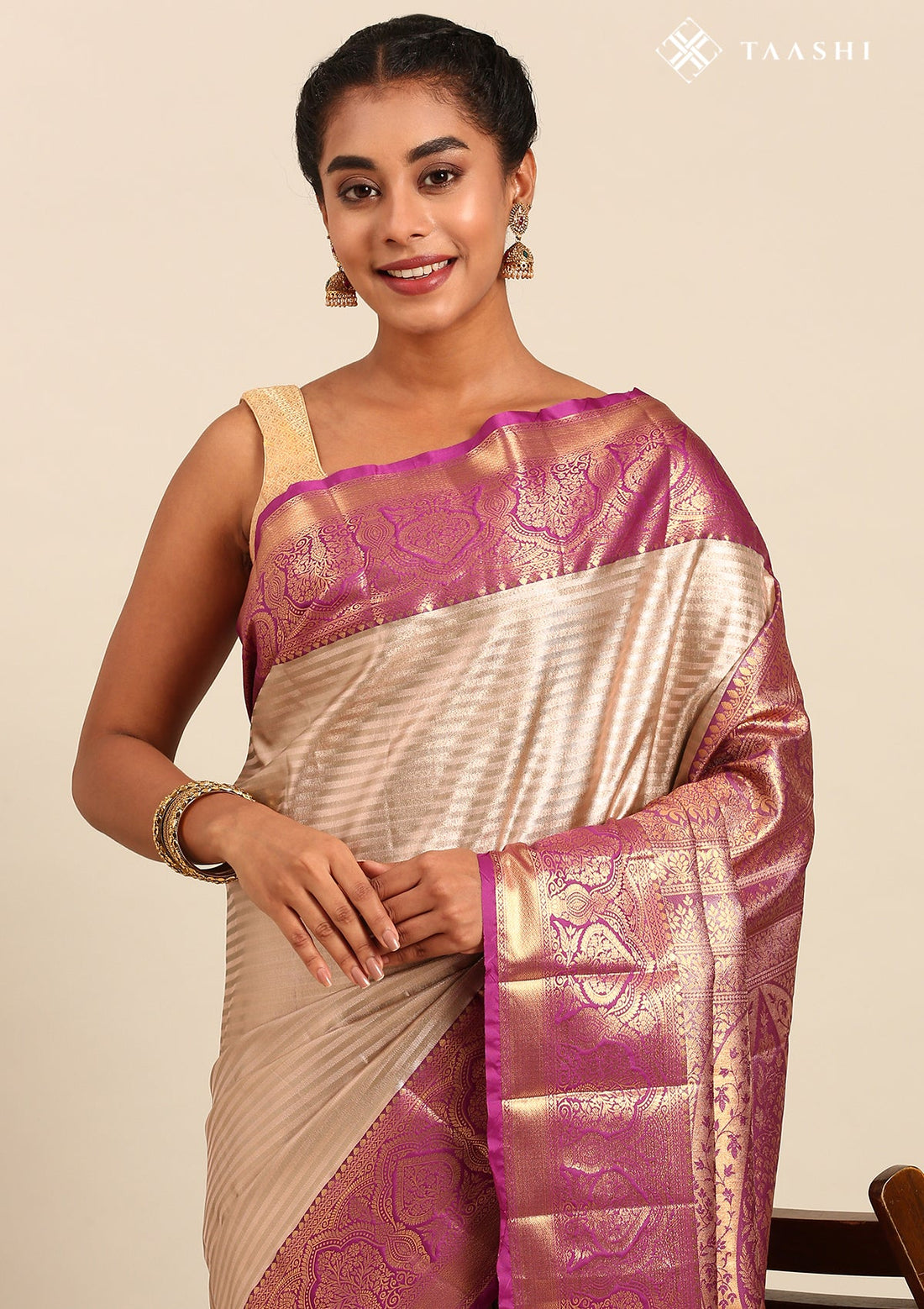 Beige Silk Korvai Tissue Kanjivaram Weave Saree