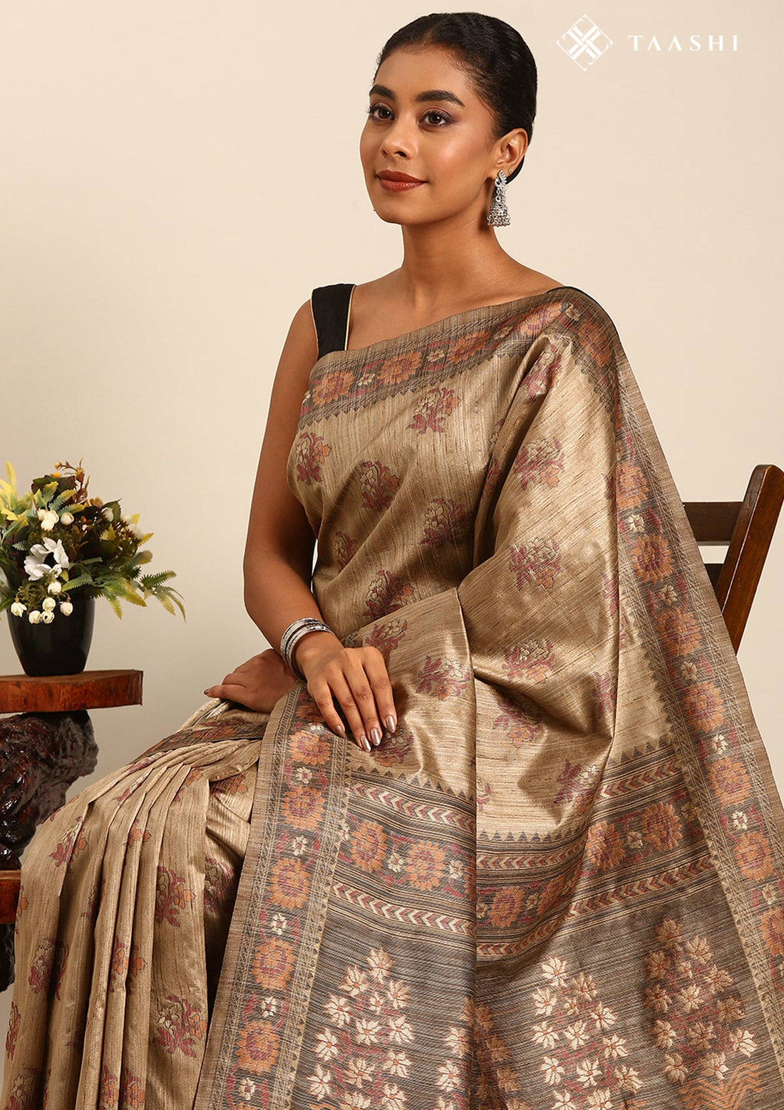 Mocha Brown Tussar Contemporary Woven Saree