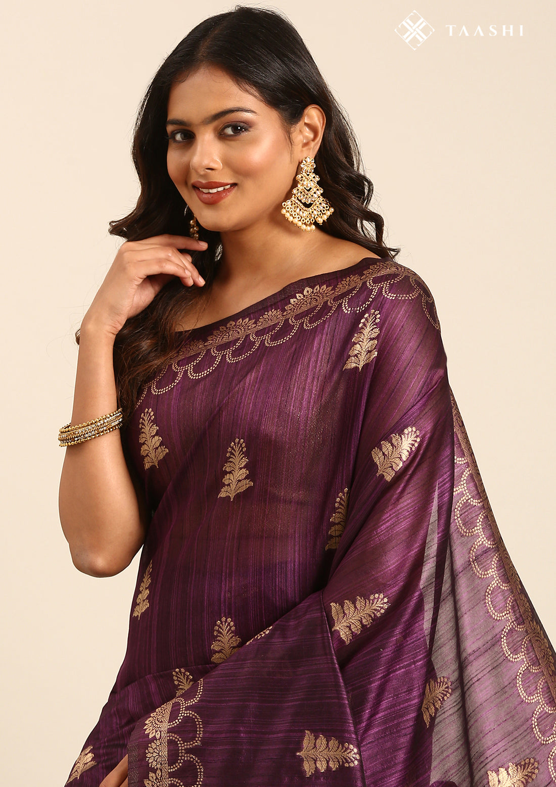 Purple Zari Floral Butta Tussar Saree