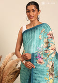 Powder Blue Digital Multicolor Floral And Textured Printed Crepe Saree - Taashi