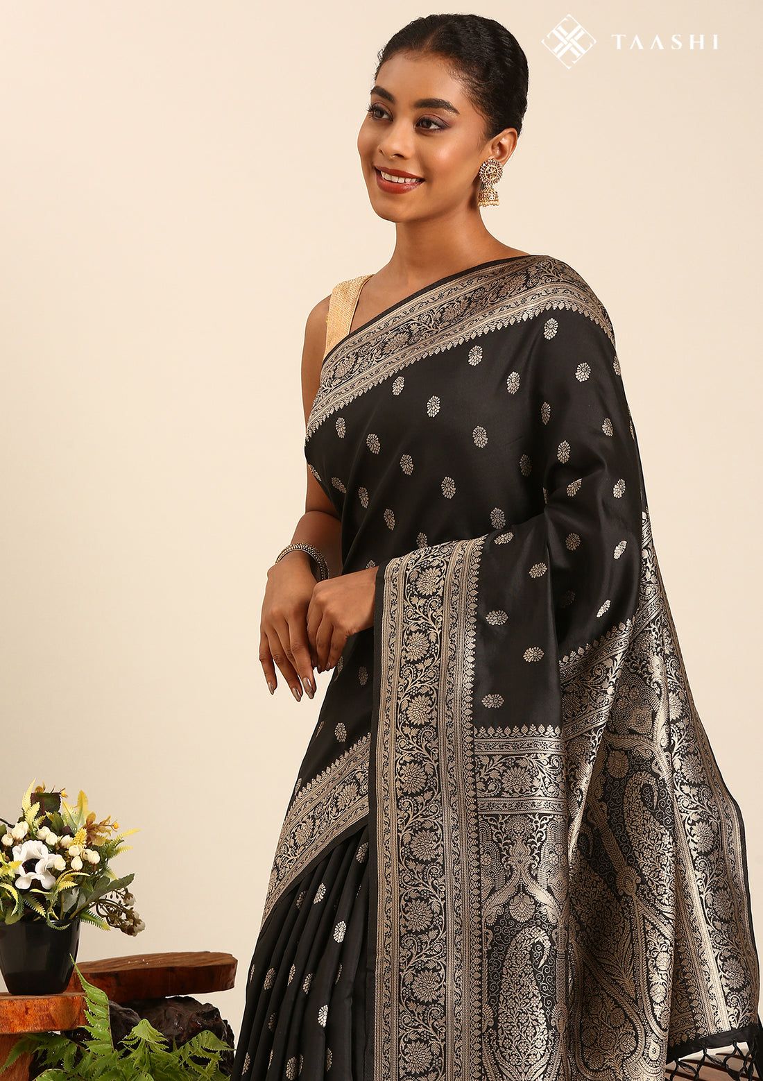 Black Traditional Woven Tussar Saree