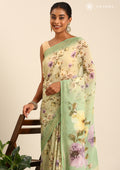 Pastel Green Floral Printed Georgette Saree - Taashi