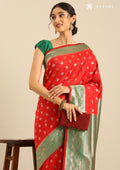 Red Allover Butta Weaving Silk Saree - Taashi