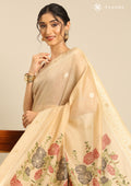 Pastel Beige Woven Butta Linen Saree - Taashi