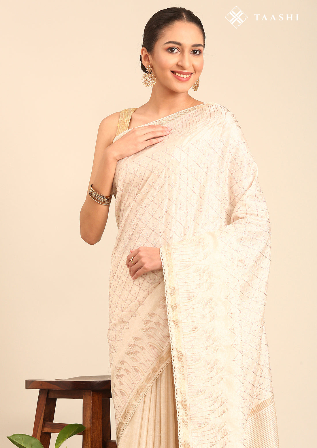 Cream Fancy Embroidery Tussar Saree