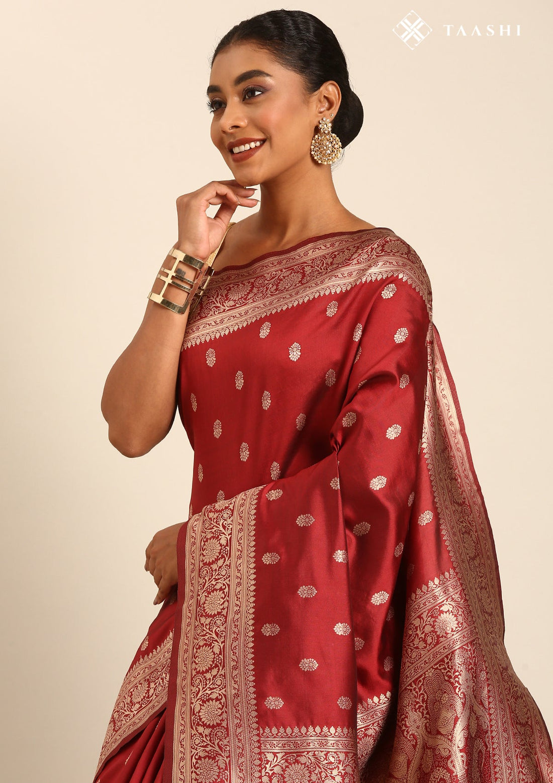 Crimson Red Silk Satin Weave Saree