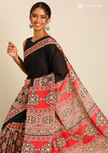 Red And Black Ajrakh Printed Cotton Saree - Taashi