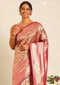 Maroon Color Tissue Brocade Weaving Silk Saree - Taashi