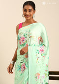 Pista Green A/O Floral Printed Satin Saree - Taashi