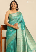 Green Zari Woven And Floral Printed Organza Saree - Taashi