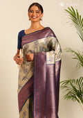Sea Green Floral Tissue Brocade Silk Saree - Taashi
