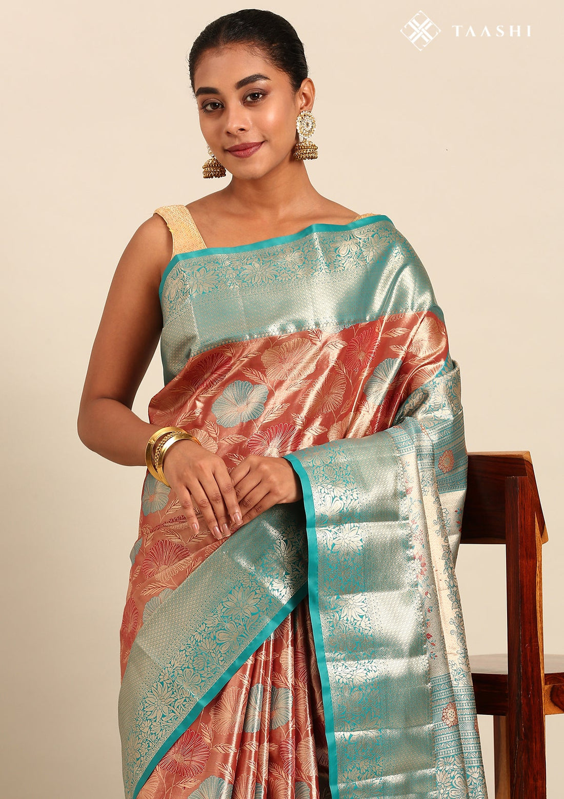 Copper Silk Korvai Tissue Kanjivaram Weave Saree