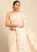 Cream Fancy Embroidery Tussar Saree - Taashi
