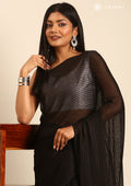 Black Striped Chiffon Saree - Taashi