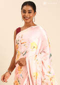 Pastel Pink A/O Floral Printed Satin Saree - Taashi
