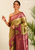 Olive Tissue Brocade Weaving Silk Saree - Taashi