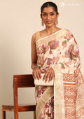 Cream Watercolor Floral Printed Tussar Saree - Taashi