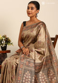 Chikoo Mughal Floral Woven Pattern Tussar Saree - Taashi