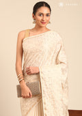 Cream Fancy Embroidery Tussar Saree - Taashi