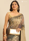 Golden Floral Print With Neutral Color Printed Tissue Saree - Taashi