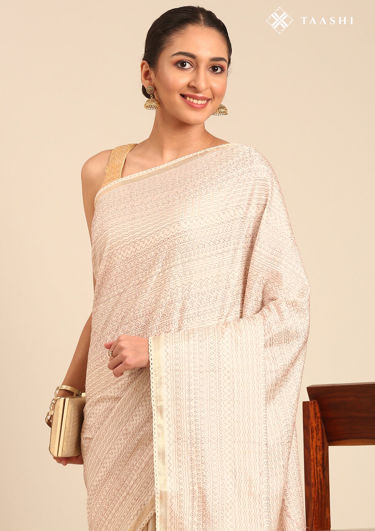 Cream Fancy Embroidery Tussar Saree - Taashi