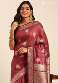 Maroon Floral Butta Pattern Tussar Saree - Taashi
