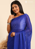 Royal Blue Striped Chiffon Saree - Taashi