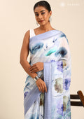 Pastel Mauve Watercolor Floral Printed Georgette Saree - Taashi