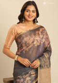 Ombre Sage Green Floral Print With Neutral Color Printed Tissue Saree - Taashi