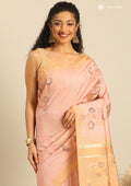 Pastel Pink Floral Woven Tussar Saree - Taashi