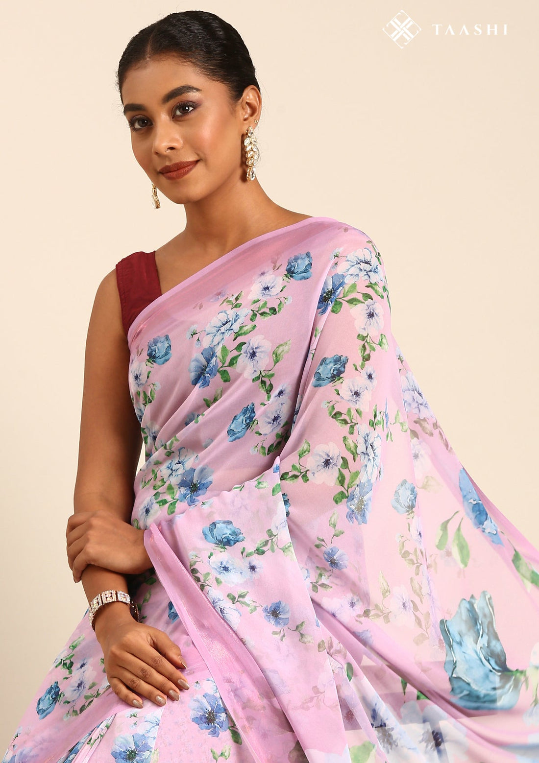 Lavender Georgette Contemporary Printed Saree