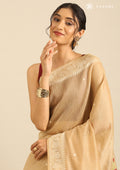 Beige Woven Butta Linen Saree - Taashi