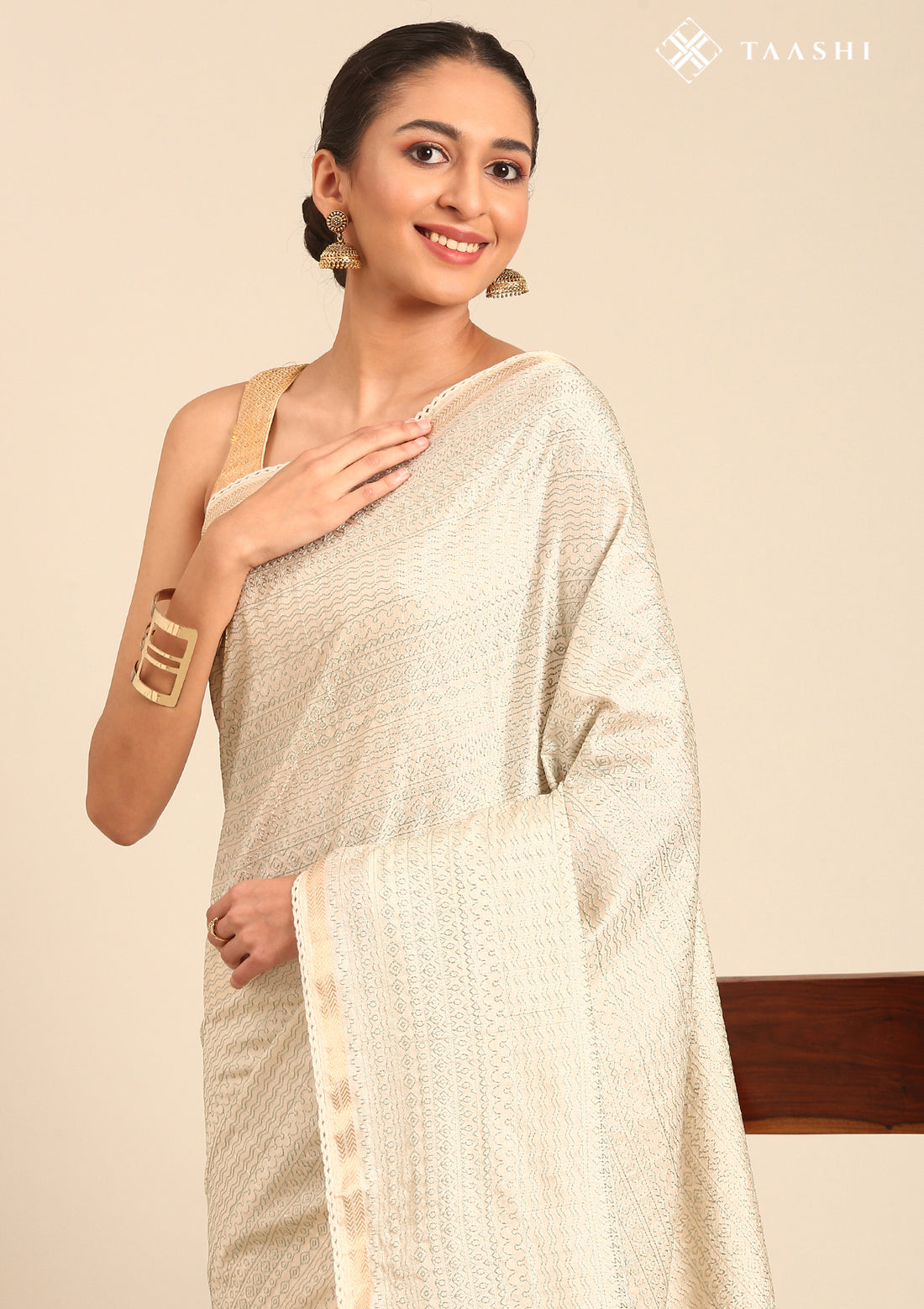 Cream Fancy Embroidery Tussar Saree