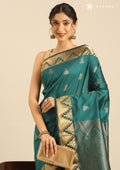 Teal Temple Butta Kanchipuram Saree - Taashi