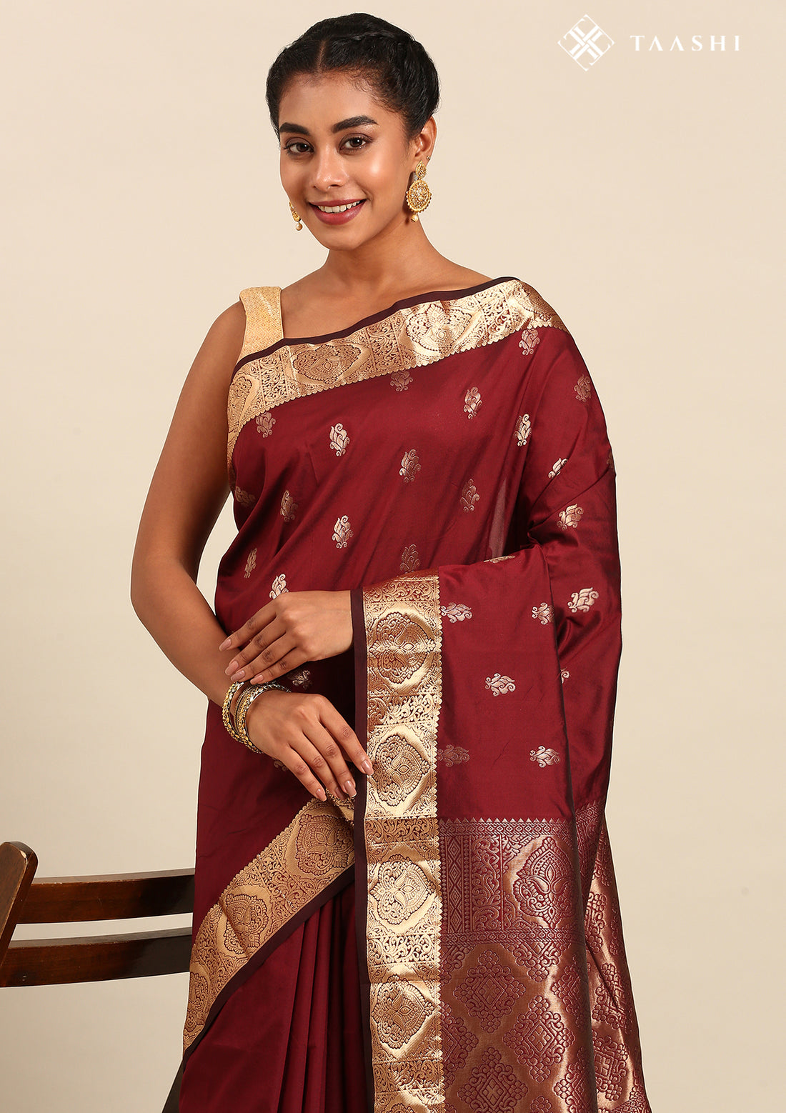 Maroon Butta Kanchipuram Saree