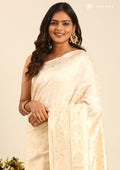 Cream Jaal Woven Tussar Saree - Taashi